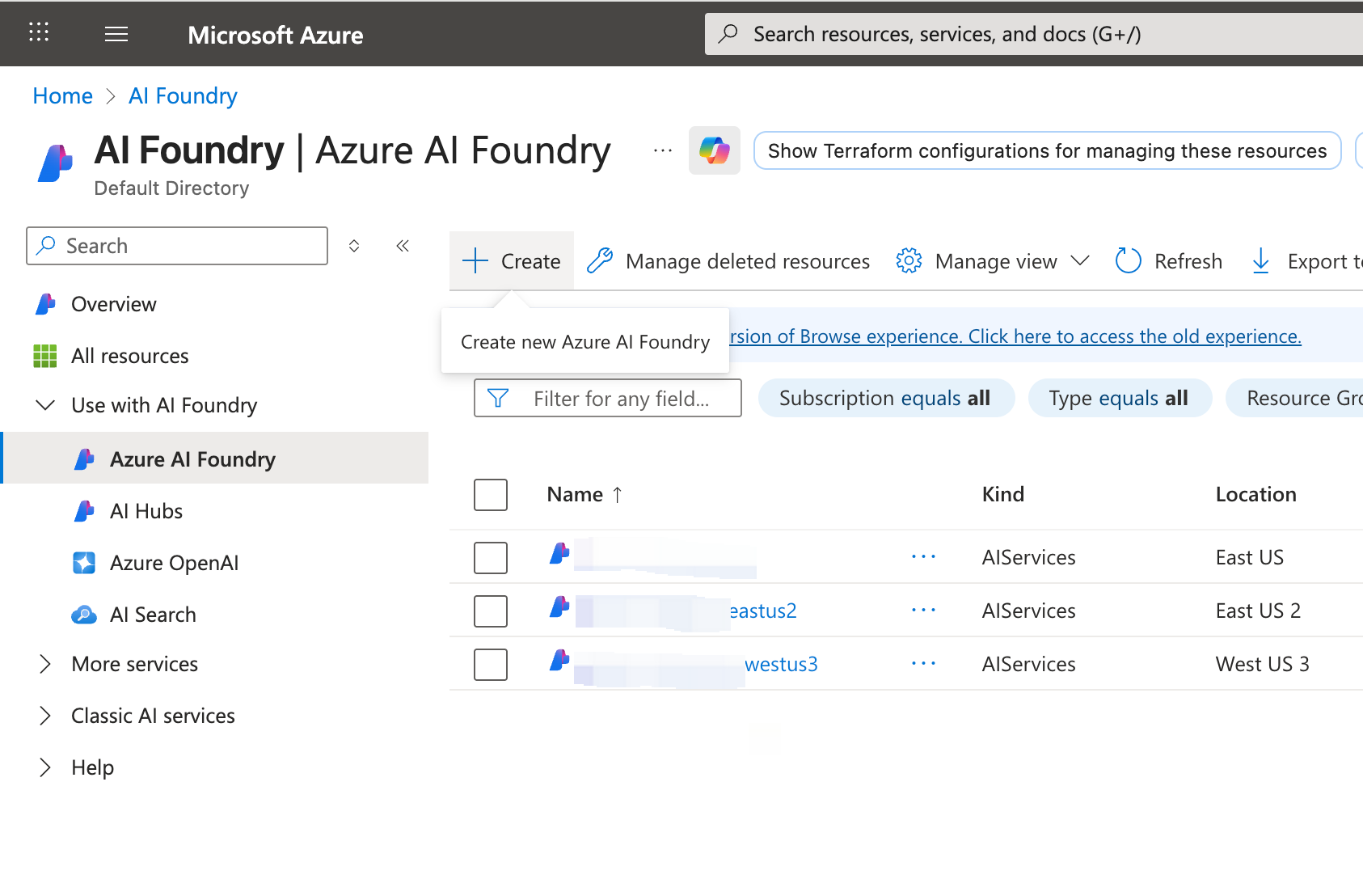 创建 Azure AI Foundry