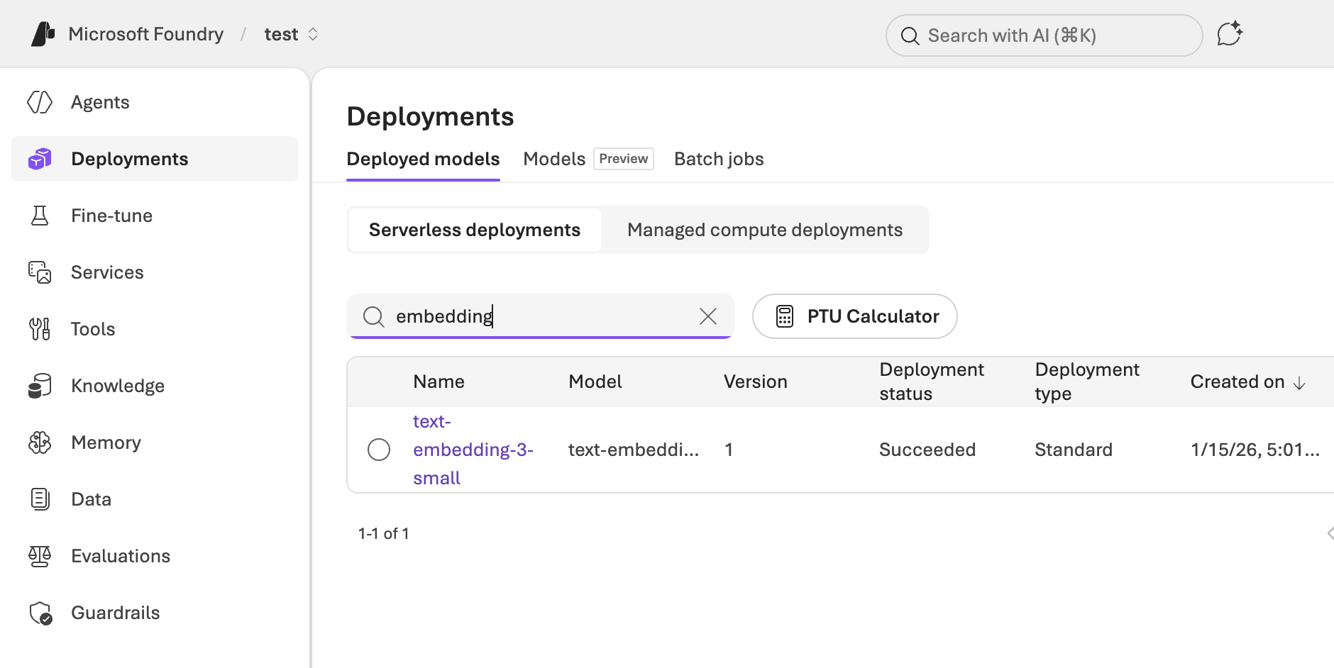 Microsoft Foundry Embedding 模型